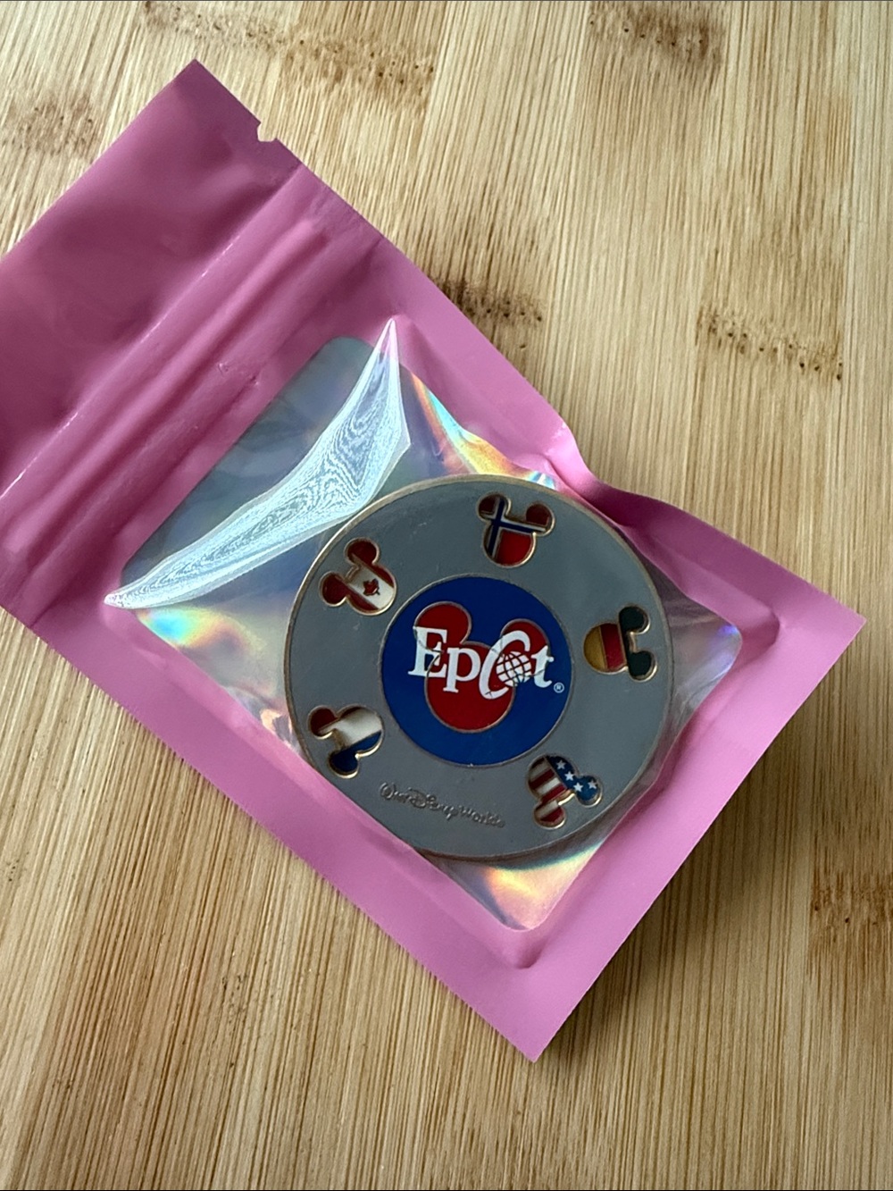 Epcot Silver Collectible Disney Pin - Red & Blue Logo